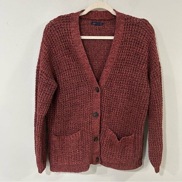 American Eagle Sweaters - American Eagle Outfitters Maroon Burgundy Red Button Down Knit Cardigan Large